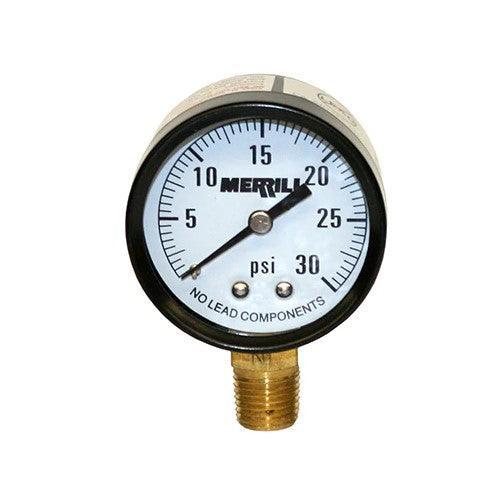 0-30 LB. PRESSURE GAUGE- NO LEAD,   CAN BE USED FOR AIR, WATER, STEAM, AND OTHER PRESSURE APPLICATIONS.