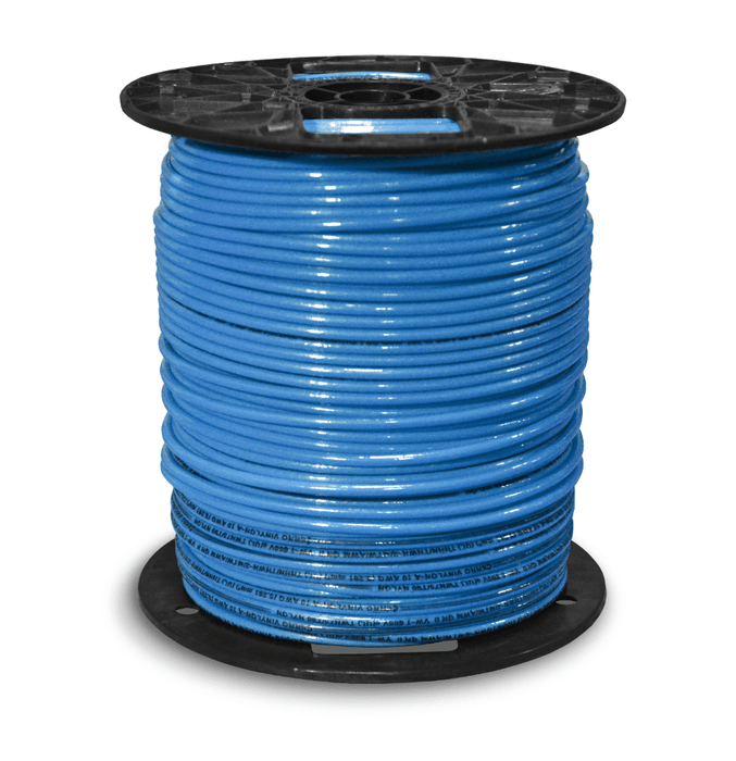 14 GAUGE STRANDED BLUE THHN THIS IS SOLD BY THE SPOOL 2500 FEET. WE DO NOT CUT THIS WIRE.