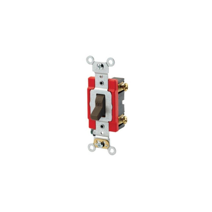 1221-2 Leviton 20 Amp, 120/277 Volt, Toggle Single-Pole AC Quiet Switch, Extra Heavy Duty Spec Grade, Self Grounding, Back & Side Wired - Brown