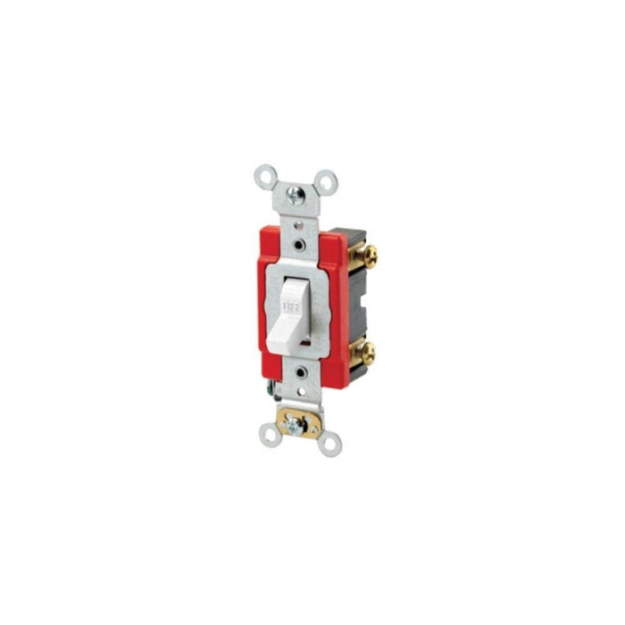 1222-2W Leviton 20 Amp, 120/277 Volt, Toggle Double-Pole AC Quiet Switch, Extra Heavy Duty Spec Grade, Self Grounding, Back & Side Wired - White