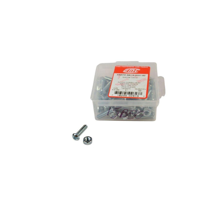 SB1/4-20X1 EMC Fasteners & Tools 1/4"-20 X 1 Round Head Machine Screw With Hex Nut 100 Box