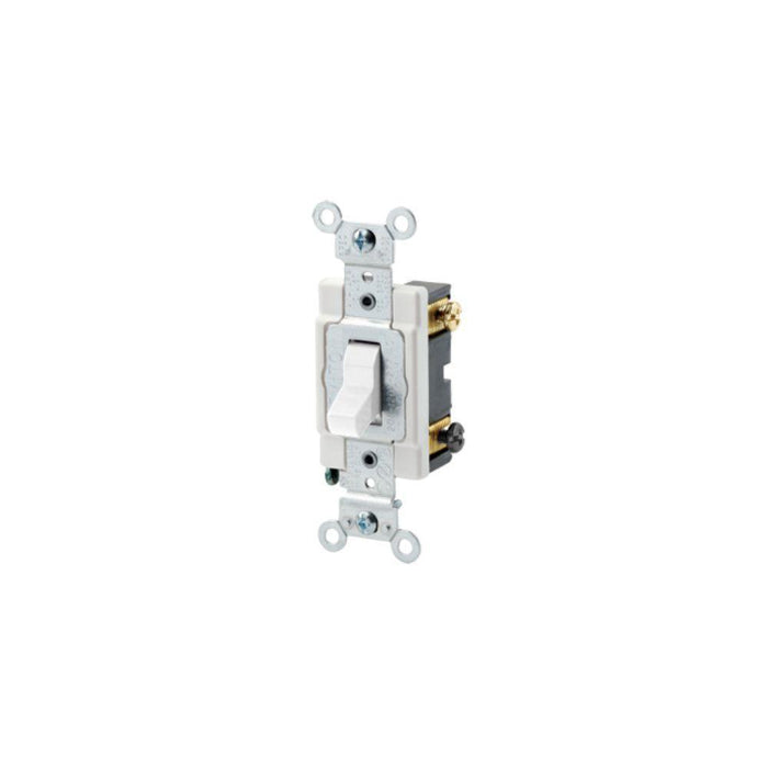 CSB2-20W Leviton 20 Amp, 120/277 Volt, Toggle Double-Pole AC Quiet Switch, Commercial Spec Grade, Grounding, Back & Side Wired - White