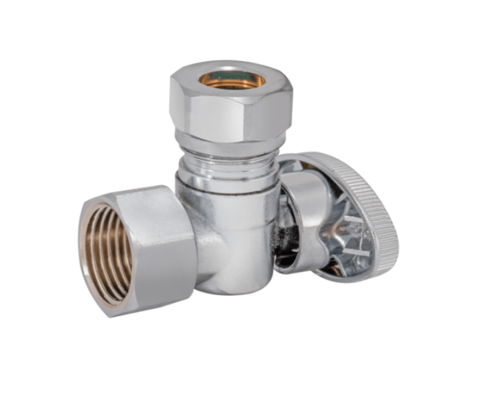 10735LF - 1/2" FIP X 1/2" & 7/16" OD SLIP-JOINT 1/4 TURN ANGLE VALVE - American Copper & Brass - EZFLOIN761 VALVE STOPS