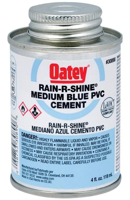 A3089-4 - Oatey® Rain-R-Shine® Medium Blue PVC Cement 4 oz. - American Copper & Brass - ORGILL INC CHEMICALS