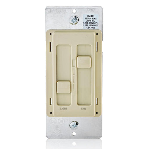 RTD01-10I - 66DF-10I Leviton SureSlide Dual Quiet Fan and Light Control - American Copper & Brass - LEVITON INC WIRING DEVICES
