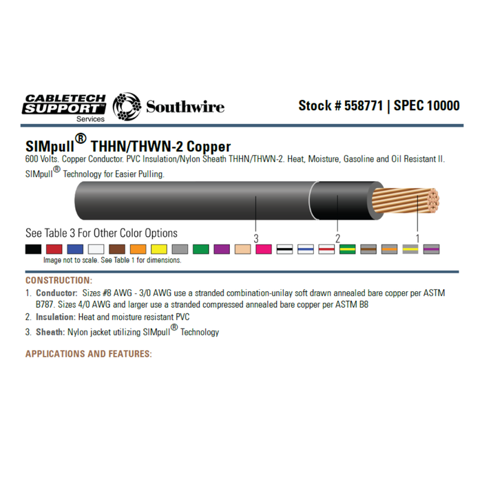 1/0 STRANDED COPPER BLACK THHN COPPER WIRE