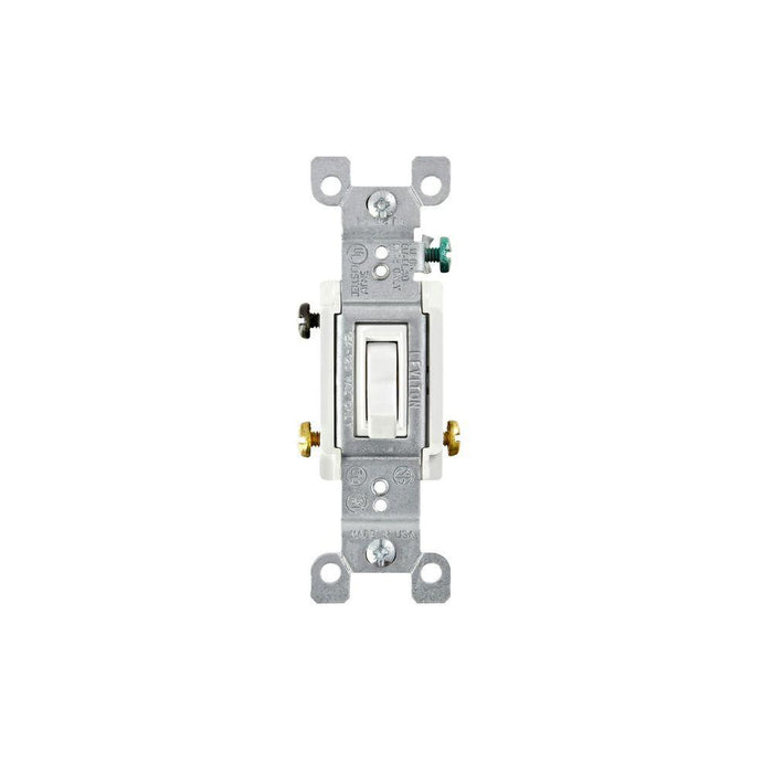 14532W - 1453-2W Leviton 15 Amp, 120 Volt, Toggle Framed 3-Way AC Quiet Switch, Residential Grade, Grounding, Quickwire Push-In & Side Wired - White - American Copper & Brass - LEVITON INC WIRING DEVICES