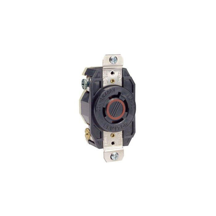 2430 Leviton 20 Amp, 480 Volt 3-Phase, NEMA L16-20R, 3P, 4W, Flush MTG Locking Receptacle, Industrial Grade, Grounding, V-0-MAX - Black