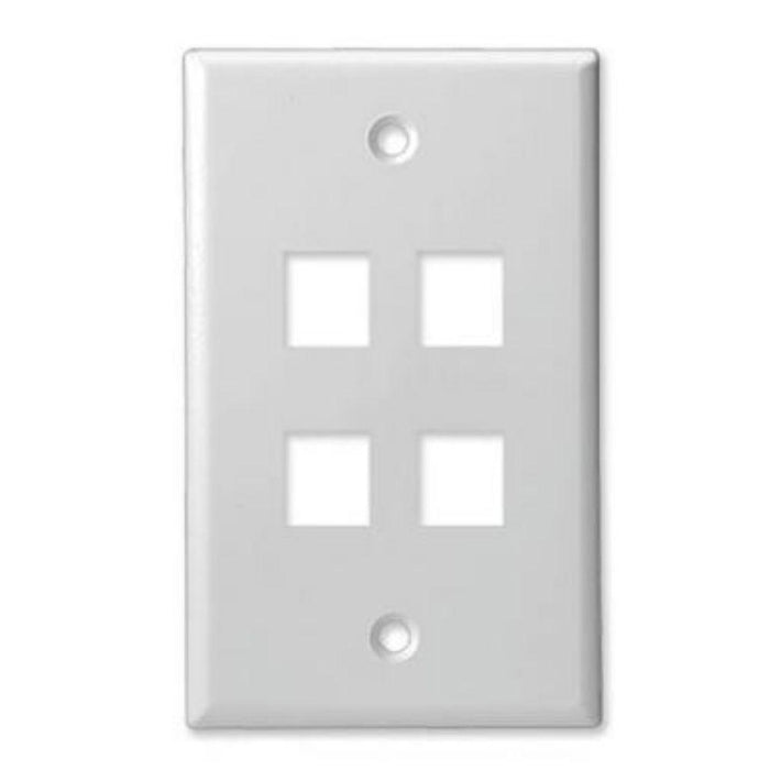 41080-4WP - 4 PORT- KEYSTONE WALL PLATE- STANDARD SINGLE GANG, UL - WHITE - American Copper & Brass - STRUCTURED CABLE PRODUCT DATACOM