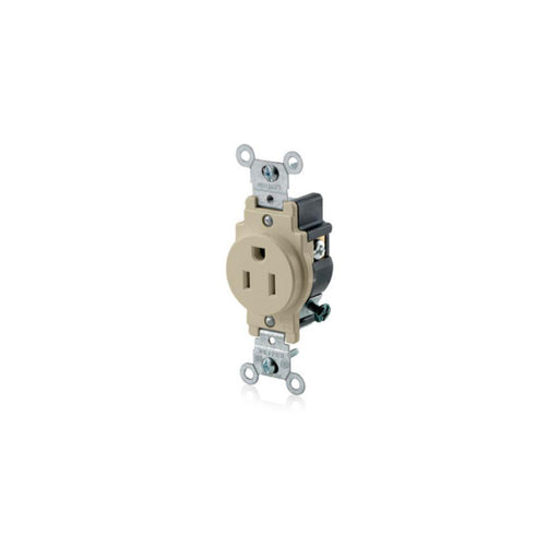 5015I - 5015-I Leviton Single Receptacle Outlet, 15 Amp, 125 Volt, Side Wire, NEMA 5-15R, 2-Pole, 3-Wire, Grounding - Ivory - American Copper & Brass - LEVITON INC WIRING DEVICES
