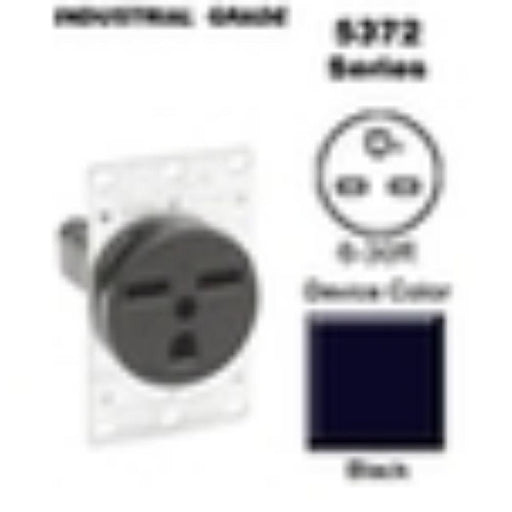5372 - 5372-S00 Leviton 30 Amp, 250 Volt, NEMA 6-30R, 2P, 3W, Flush MTG Receptacle, Straight Blade, Industrial Grade, Grounding, Side Wired, Steel Strap - Black - American Copper & Brass - LEVITON INC WIRING DEVICES