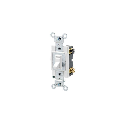 545042W - 54504-2W Leviton 15 Amp, 120/277 Volt, Toggle Framed 4-Way AC Quiet Switch, Commercial Spec Grade, Grounding, Side Wired - White - American Copper & Brass - LEVITON INC WIRING DEVICES