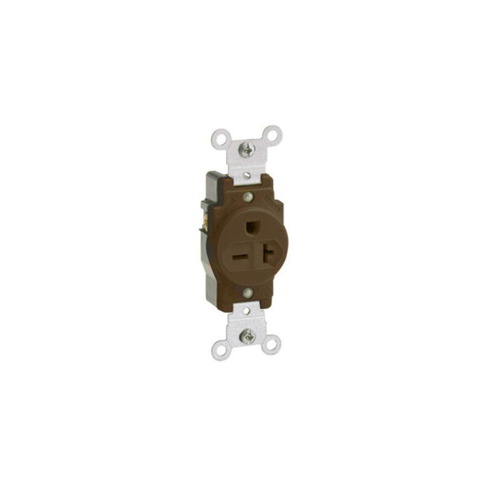 5823 - 5823 Leviton Single Receptacle Outlet, 20 Amp, 250 Volt, Back or Side Wire, NEMA 6-20R, 2-Pole, 3-Wire, Self-Grounding - Brown - American Copper & Brass - LEVITON INC WIRING DEVICES