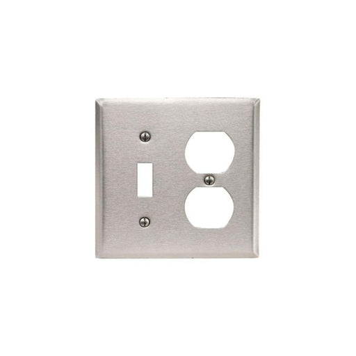 84005 - 84005 Leviton 2-Gang 1-Toggle 1-Duplex Device Combination Wallplate, Standard Size, 430 Stainless Steel, Device Mount - Stainless Steel - American Copper & Brass - LEVITON INC ELECTRICAL BOXES AND COVERS