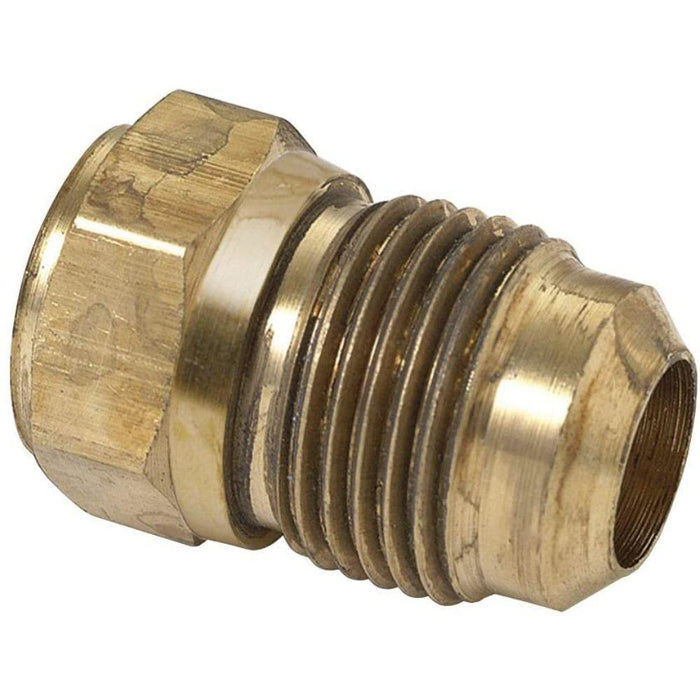 A46CE - 1/4" OD FLARE X 3/8" FIP BRASS CONNECTOR - American Copper & Brass - PARKER HANNIFIN CORP DOMESTIC BRASS FLARE FITTINGS