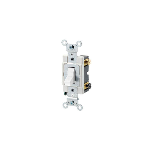 CSB315W - CSB3-15W Leviton 15 Amp, 120/277 Volt, Toggle 3-Way AC Quiet Switch, Commercial Spec Grade, Grounding, Back & Side Wired - White - American Copper & Brass - LEVITON INC WIRING DEVICES