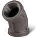 M-125X - BMFF0400 Everflow 4" Black Malleable Iron 45° Elbow - American Copper & Brass - EVERFLOW SUPPLIES INC MALLEABLE FITTINGS