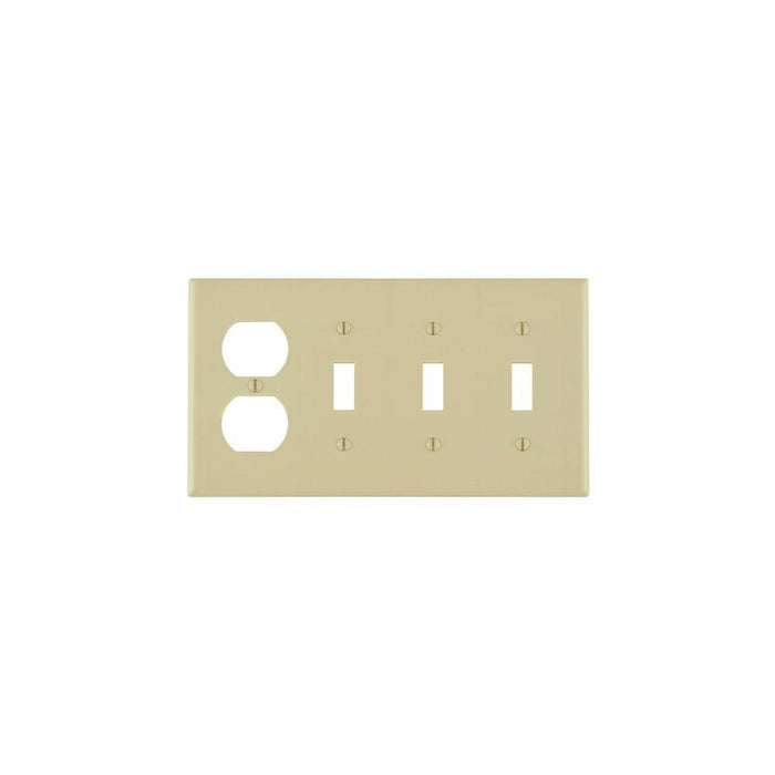 P38I - P38I Leviton Combination Wallplate, 4-Gang; 3-Toggle, 1-Duplex Device, Standard Size, Thermoset, Device Mount - Ivory - American Copper & Brass - LEVITON INC ELECTRICAL BOXES AND COVERS