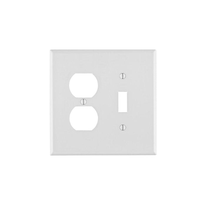 PJ18-W - PJ18-W Leviton 2-Gang 1-Toggle 1-Duplex Device Combination Wallplate, Midway Size, Thermoplastic Nylon, Device Mount - White - American Copper & Brass - LEVITON INC ELECTRICAL BOXES AND COVERS