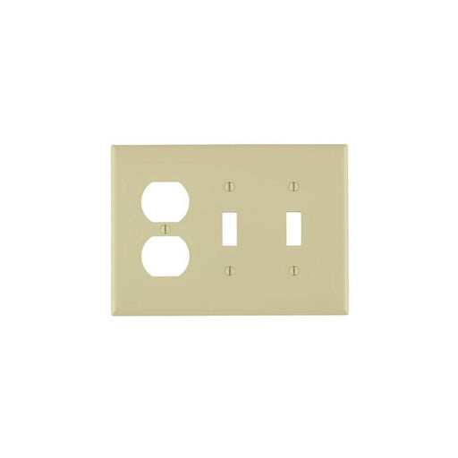 PJ21-I - PJ21-I Leviton Wallplate; 3-Gang, Midway Size, Combination Device; 2 Toggle/1 Duplex outlet opening, High Impact thermoplastic, Device Mount - Ivory - American Copper & Brass - LEVITON INC ELECTRICAL BOXES AND COVERS