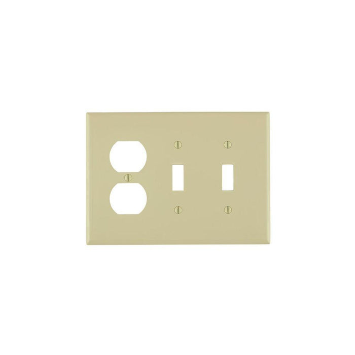 PJ21-I - PJ21-I Leviton Wallplate; 3-Gang, Midway Size, Combination Device; 2 Toggle/1 Duplex outlet opening, High Impact thermoplastic, Device Mount - Ivory - American Copper & Brass - LEVITON INC ELECTRICAL BOXES AND COVERS