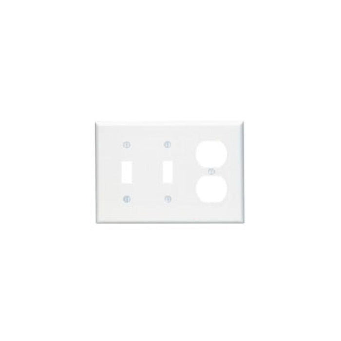 PJ21-W - PJ21-W Leviton Wallplate; 3-Gang, Midway Size, Combination Device; 2 Toggle/1 Duplex outlet opening, High Impact thermoplastic, Device Mount - White - American Copper & Brass - LEVITON INC ELECTRICAL BOXES AND COVERS