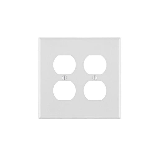 PJ82-W - PJ82-W Leviton 2-Gang Duplex Device Receptacle Wallplate, Midway Size, Thermoplastic Nylon, Device Mount - White - American Copper & Brass - LEVITON INC ELECTRICAL BOXES AND COVERS