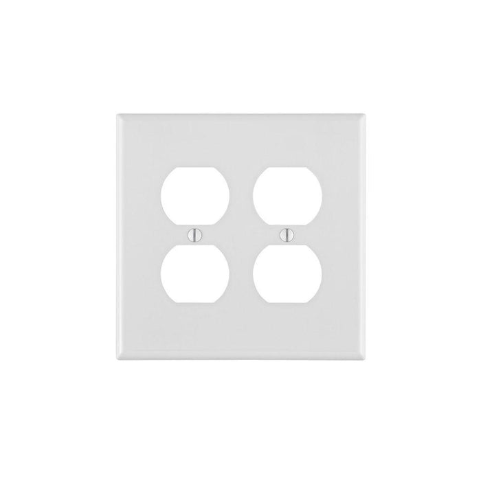 PJ82-W - PJ82-W Leviton 2-Gang Duplex Device Receptacle Wallplate, Midway Size, Thermoplastic Nylon, Device Mount - White - American Copper & Brass - LEVITON INC ELECTRICAL BOXES AND COVERS