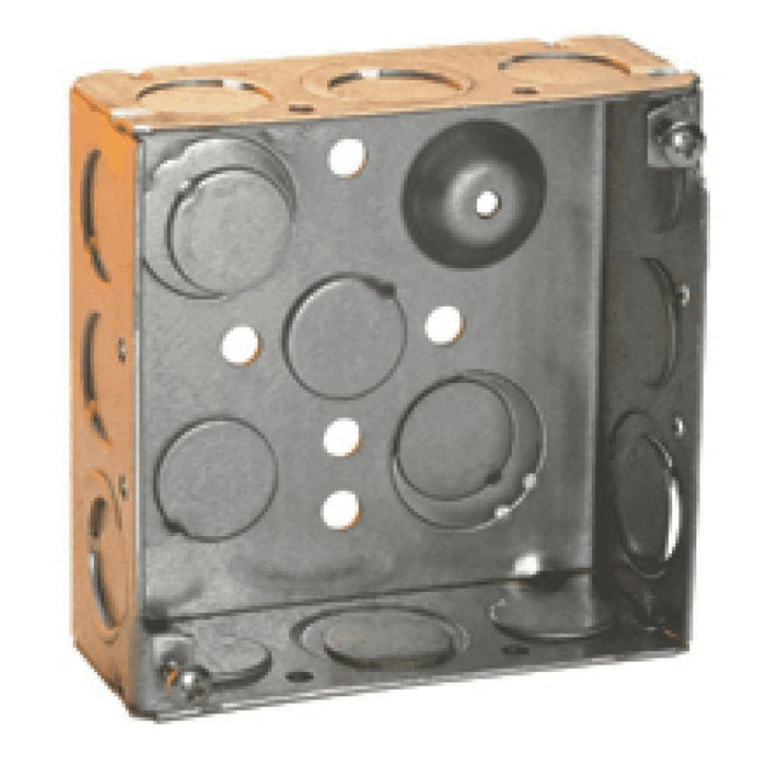 TP403 - TP403 Eaton Crouse-Hinds Square Outlet Box, (2) 1/2", (2) 1/2", (1) 3/4" E, 4", Conduit (No Clamps), Welded, 2-1/8", Steel, (8) 1/2",(4) 1/2", (1) 3/4" E, 30.3 Cubic Inch Capacity - American Copper & Brass - CROUSE-HINDS ELECTRICAL BOXES AND COVERS