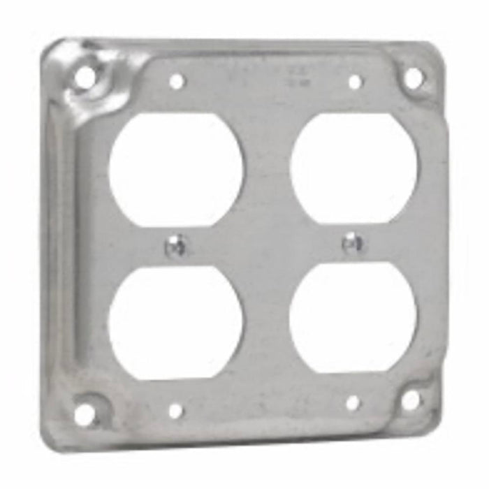 TP510 Eaton Crouse-Hinds Square Surface Cover, 4", Raised Surface, Steel, For two duplex receptacles, 5.5 Cubic Inch Capacity