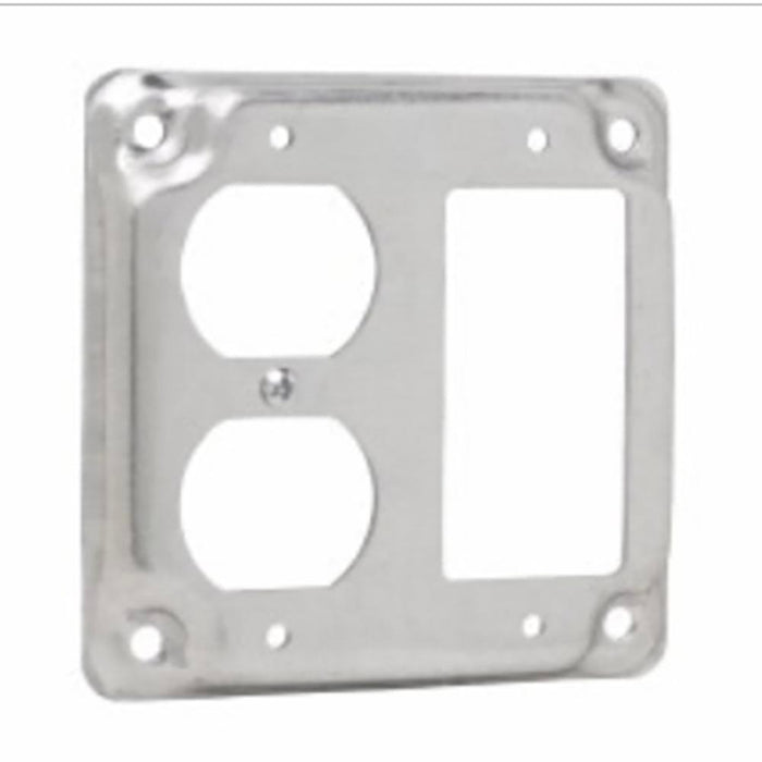 TP517 Eaton Crouse-Hinds Square Surface Cover, 4", Raised Surface, Steel, For one duplex receptacle and one GFCI receptacle, 5.5 Cubic Inch Capacity